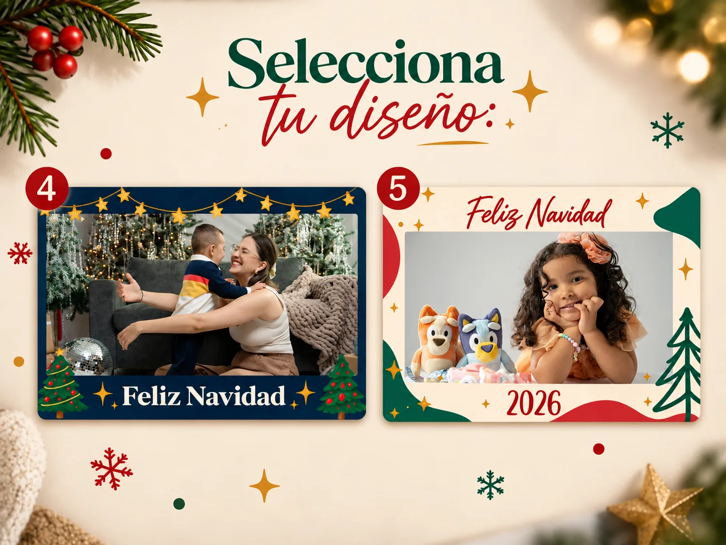 Diseños para fotos magnéticas navideñas Opciones de diseño para fotos magnéticas navideñas personalizadas