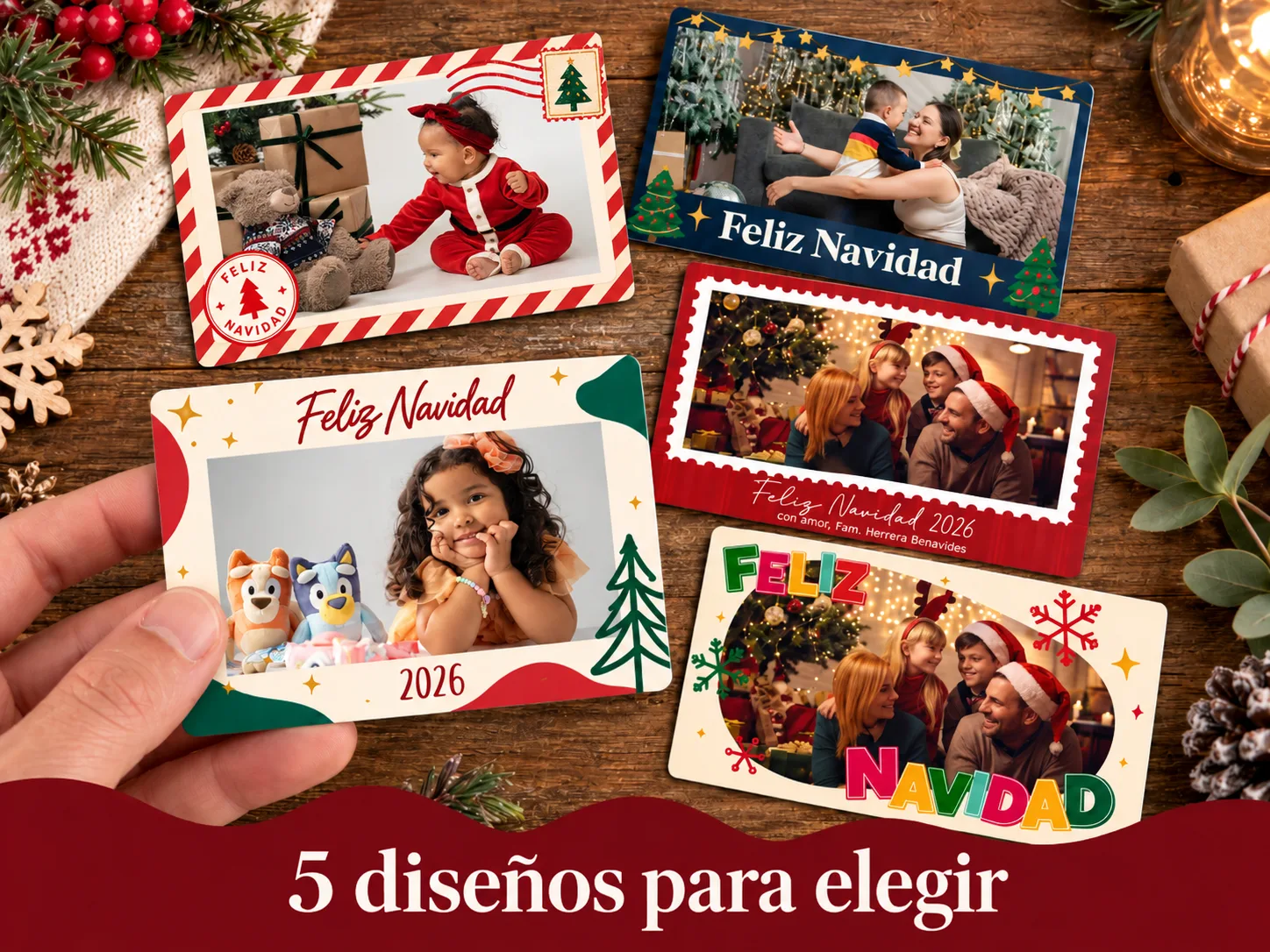 Cinco diseños navideños para fotos magnéticas Fotos magnéticas navideñas personalizadas con cinco diseños