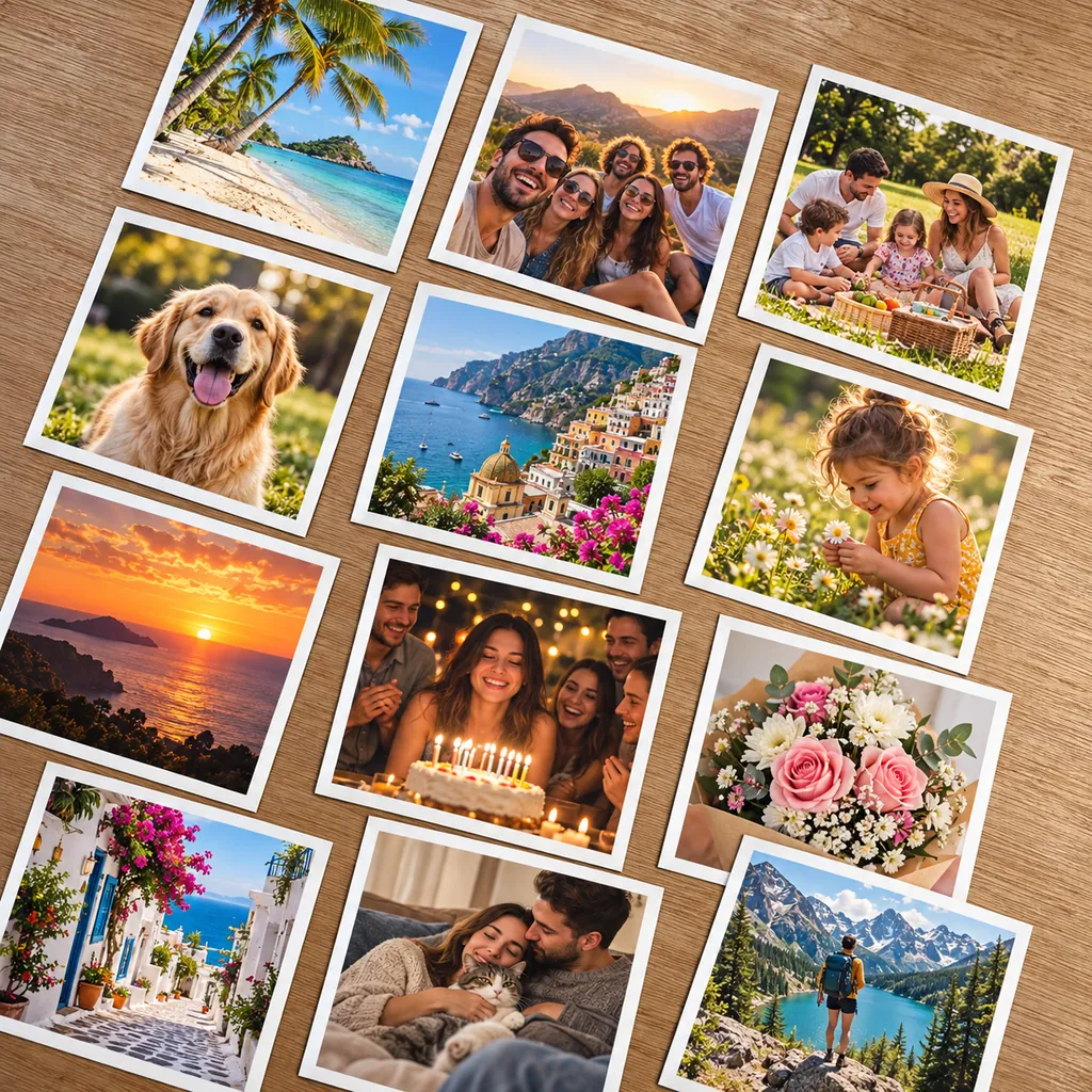 Paquete mini de 12 fotos magnéticas cuadradas de 6,5 × 6,5 cm
